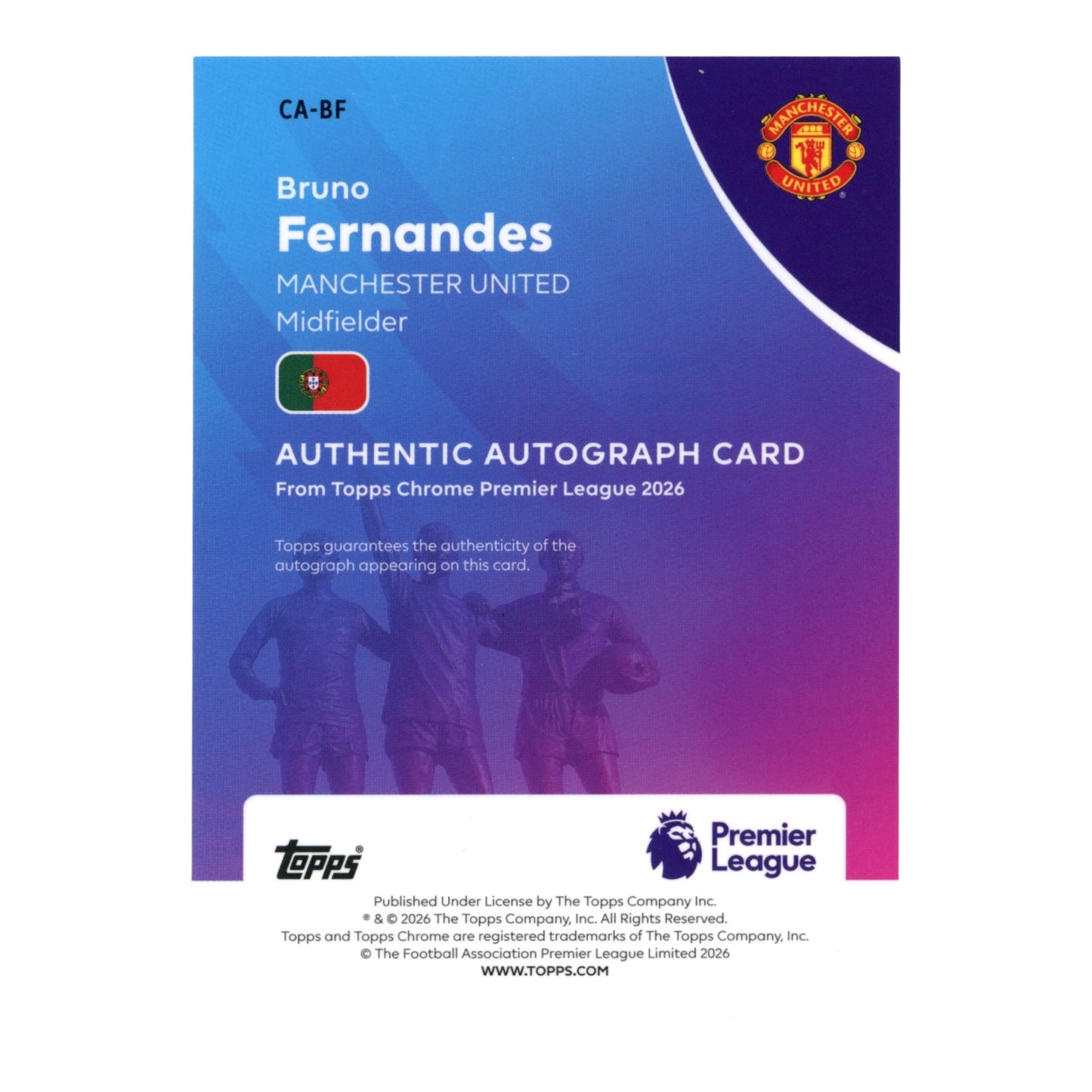 Bruno Fernandes 2026 Topps Chrome English Premier League EPL Auto 02/10 #CA-BF