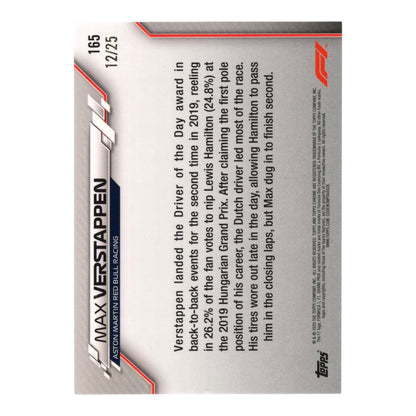 Max Verstappen 2020 Topps Chrome Formula 1 F1 12/25 #165