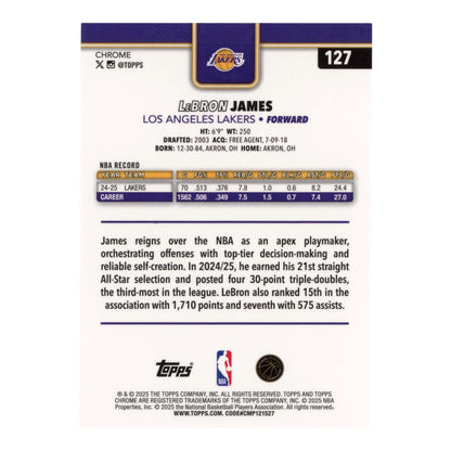 Lebron James 2025 Topps Chrome 070/299 #127