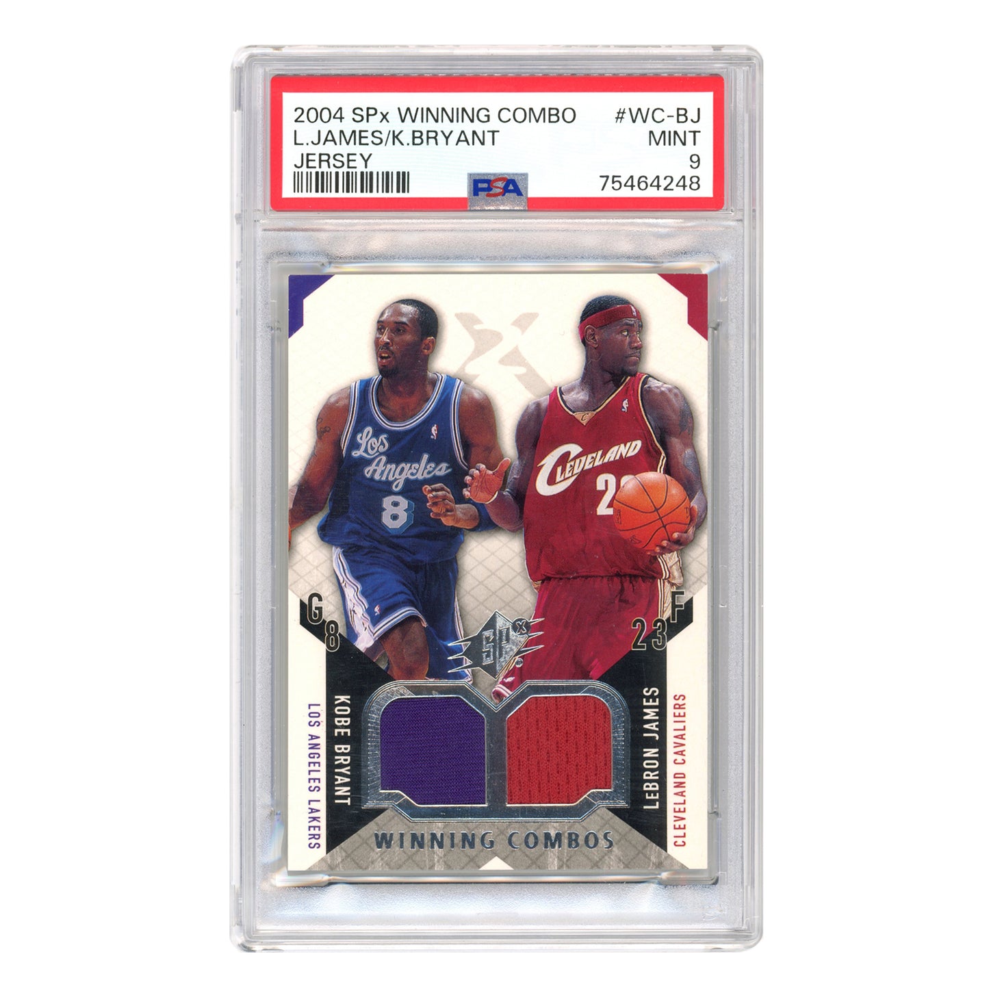 Kobe Bryant/Lebron James 2004 Upper Deck SPx Winning Combo Worned Jersey #WC-BJ PSA 9