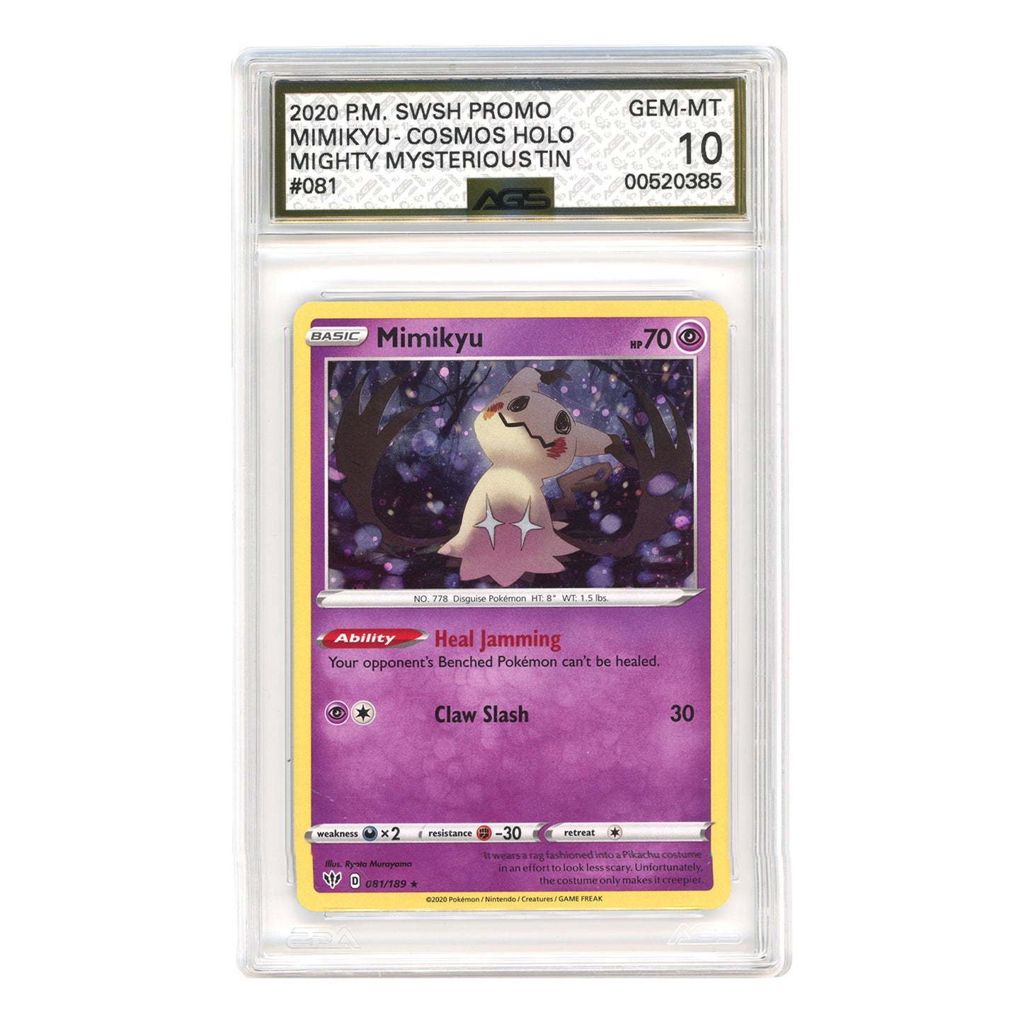 Mimikyu 2020 Pokemon English Promo Holo #081 AGS 10