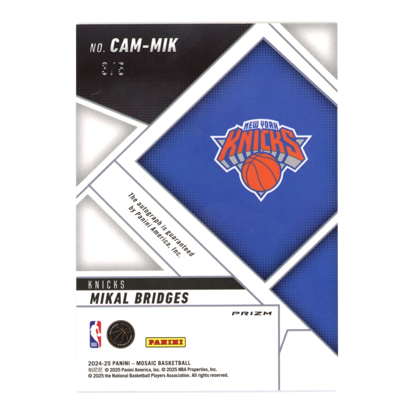 Mikal Bridges 2024-25 Mosaic Auto 3/5 #CAM-MIK