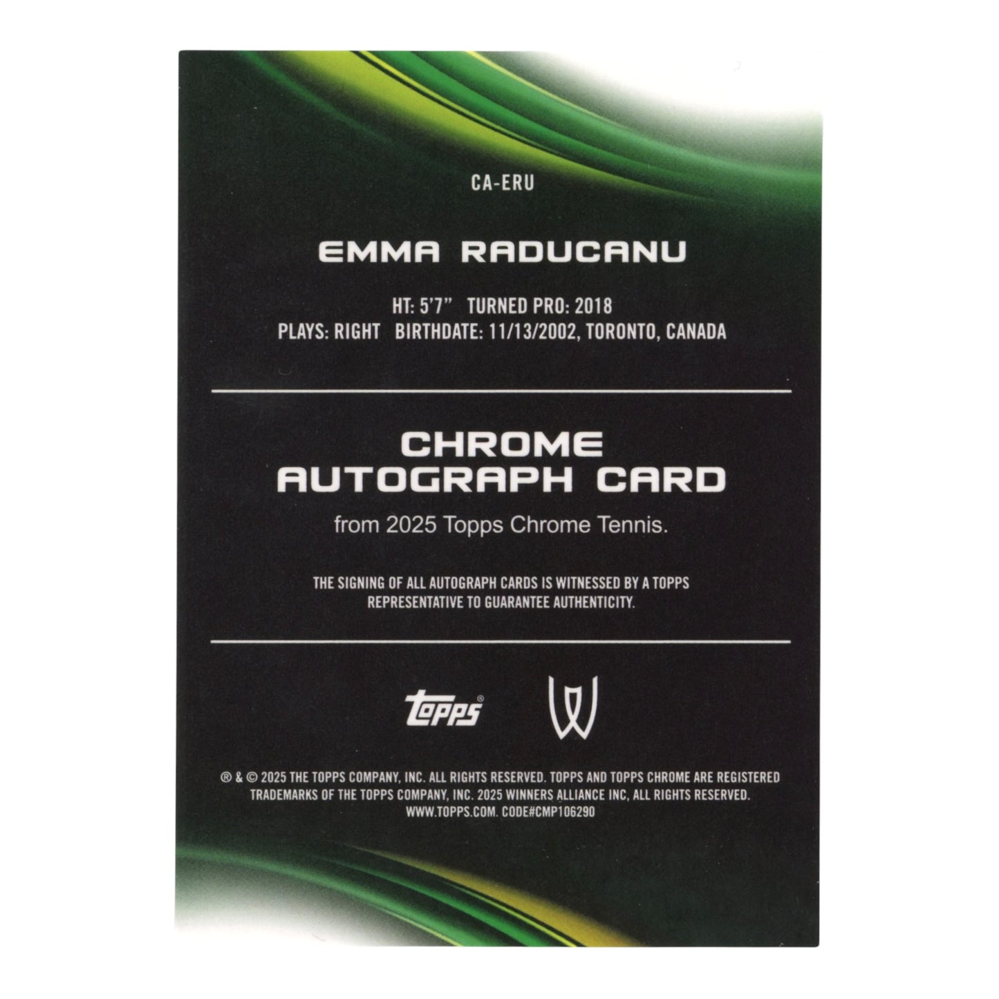 Emma Raducanu 2025 Topps Chrome Tennis Auto 03/50 #CA-ERU