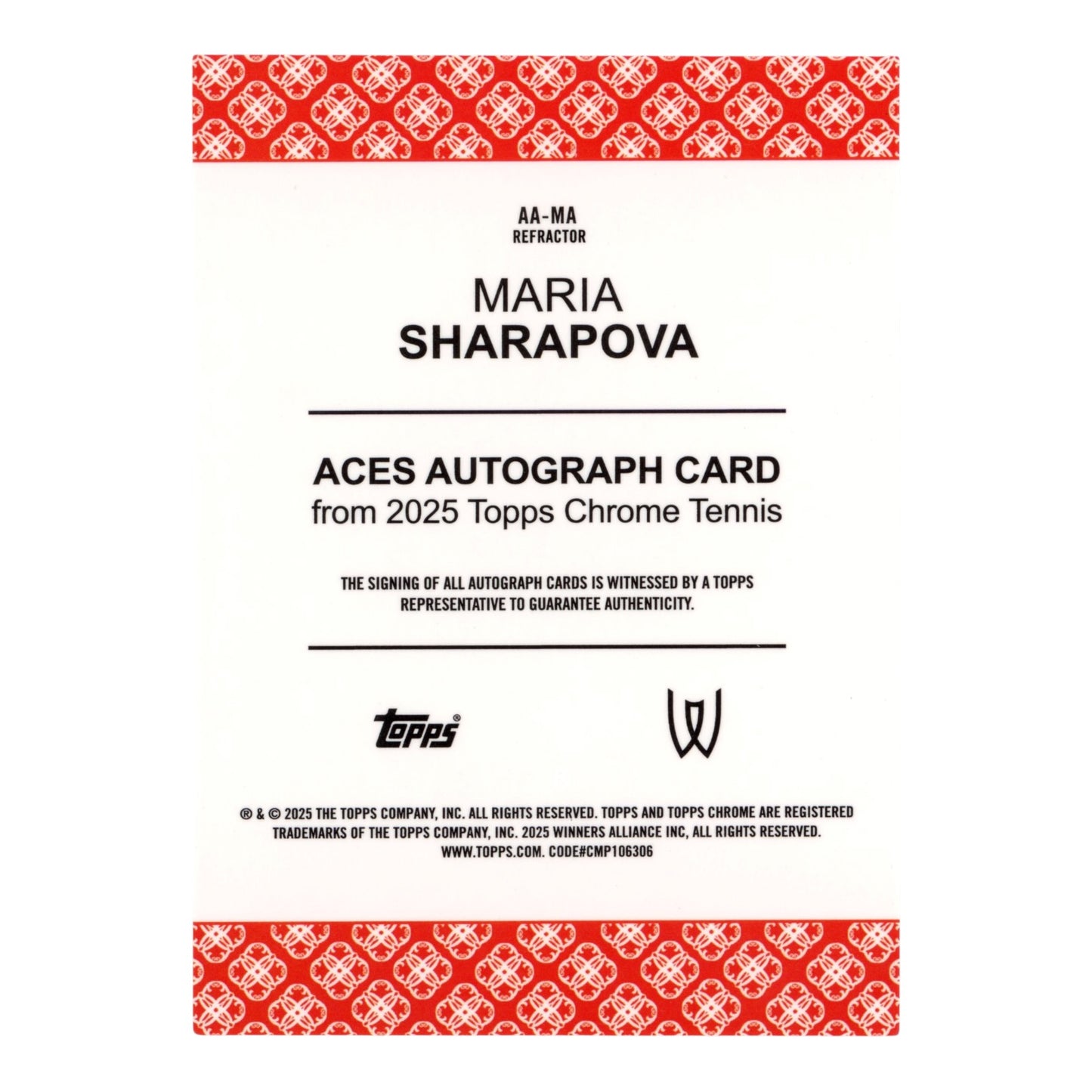 Maria Sharapova 2025 Topps Chrome Ace Auto 86/99 #AA-MA