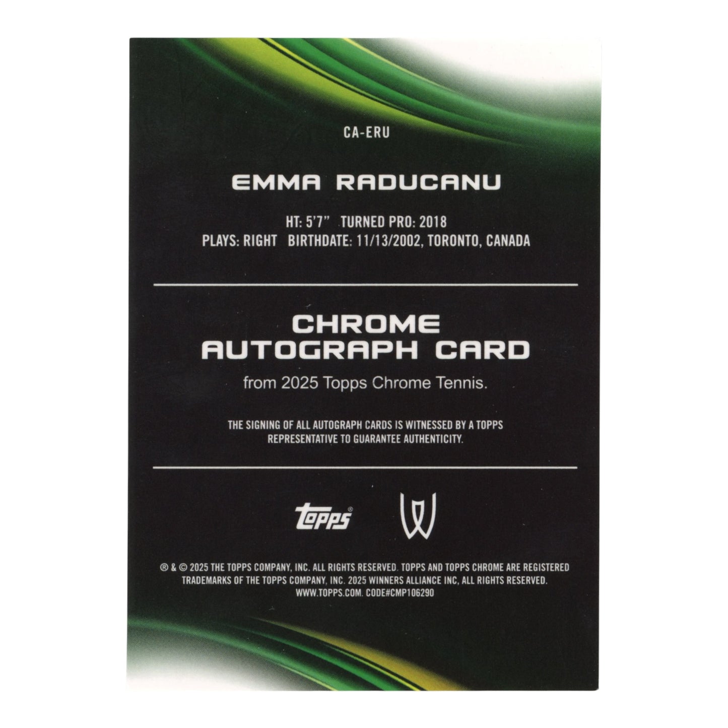 Emma Raducanu 2025 Topps Chrome Tennis Prism Auto #CA-ERU