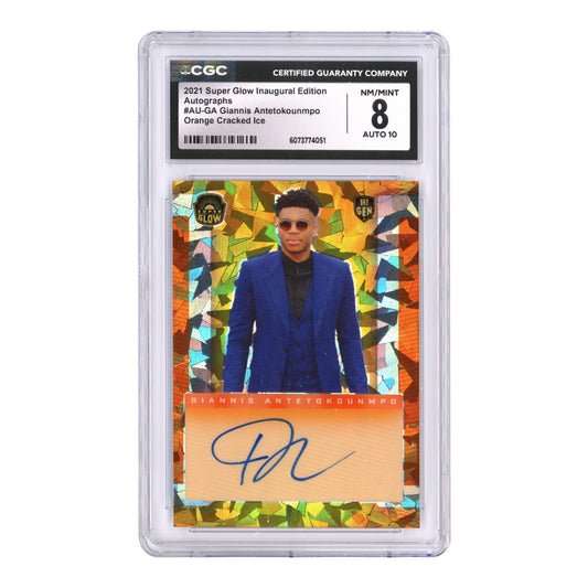 Giannis Antetokounmpo 2021 Super Glow Auto 05/15 #AU-GA CGC 8 Auto 10