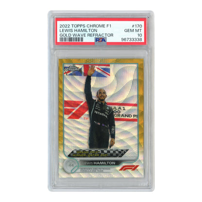 Lewis Hamilton 2022 Topps Chrome F1 Formula 1 Gold Wave Refractor 15/50 #170 PSA 10