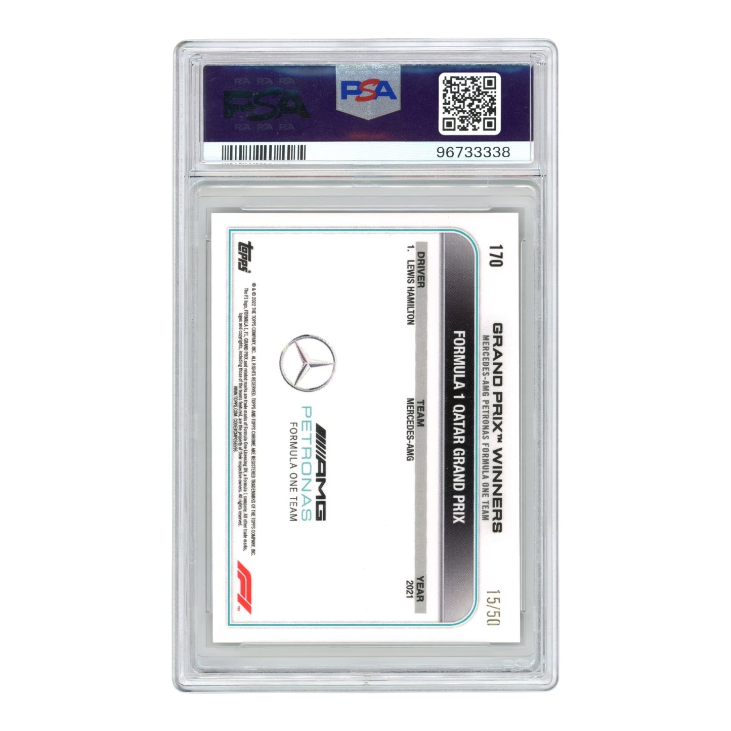 Lewis Hamilton 2022 Topps Chrome F1 Formula 1 Gold Wave Refractor 15/50 #170 PSA 10