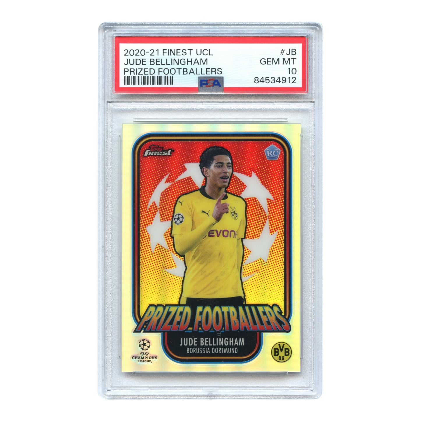 Jude Bellingham 2020-21 Topps Finest UCL Prized Footballers Rookie RC #JB PSA 10