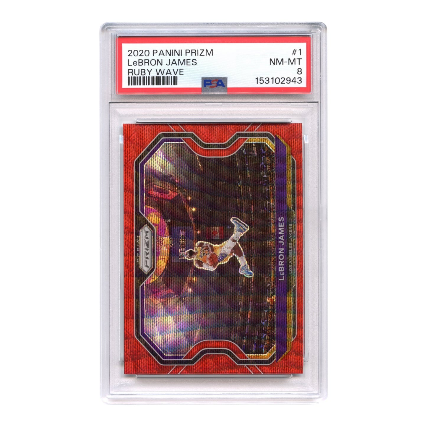 Lebron James 2020-21 Panini Prizm Ruby Wave #1 PSA 8