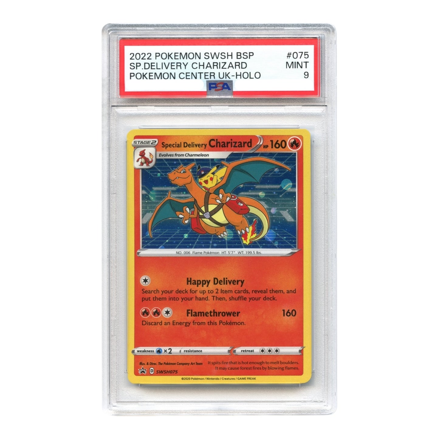 Special Delivery Charizard 2022 Pokemon English Pokemon Center UK Promo Holo #075 PSA 9