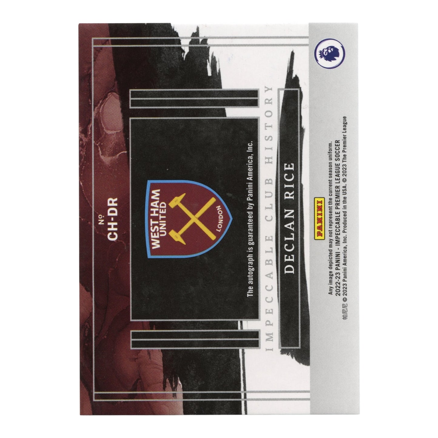 Declan Rice 2022-23 Panini Impeccable English Premier League EPL Club History Auto 35/95 #CH-DR