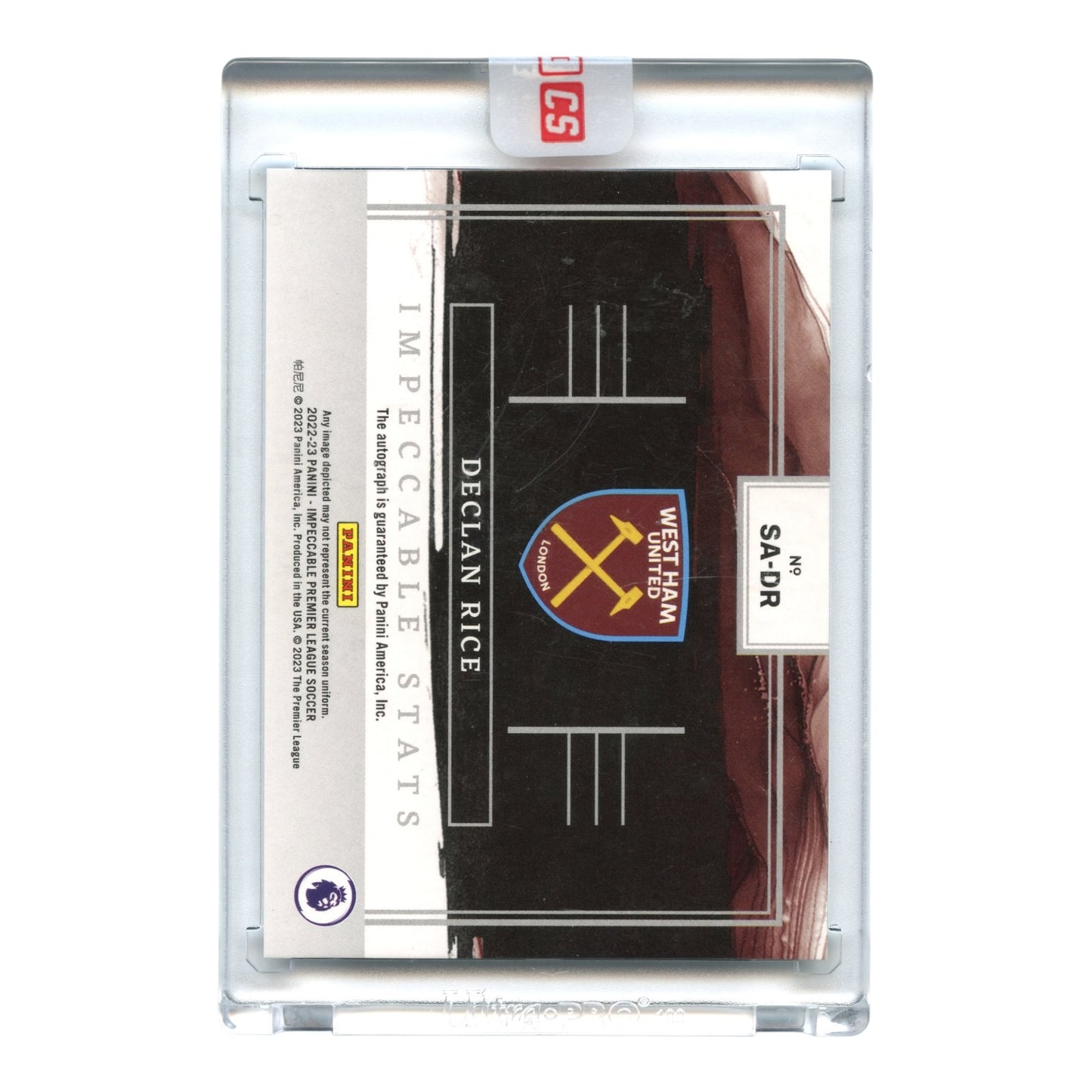 Declan Rice 2022-23 Panini Impeccable English Premier League EPL Number Stats Auto 02/80 #SA-DR