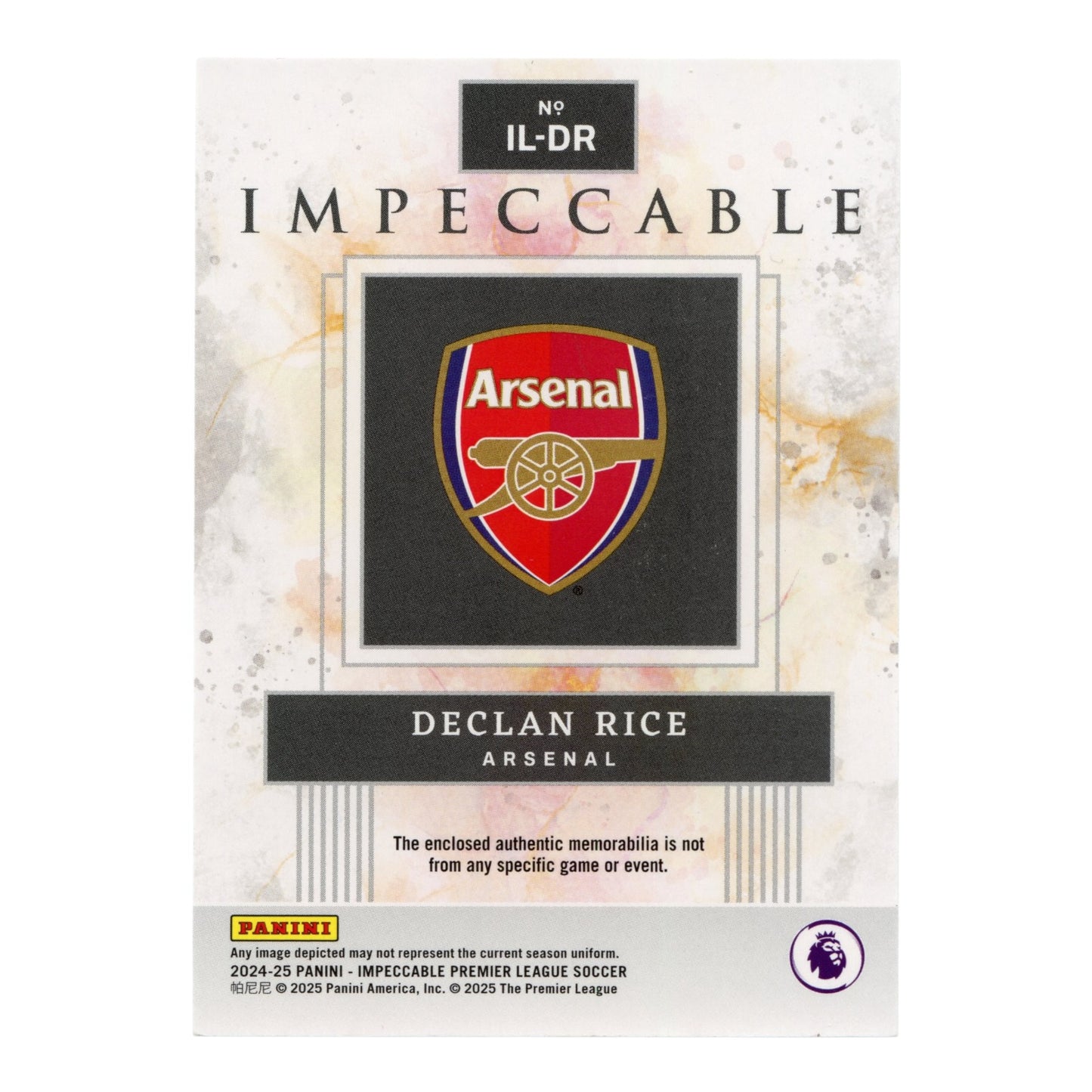 Declan Rice 2024-25 Panini Impeccable English Premier League EPL Illustrious Materials Jersey 07/10 #IL-DR