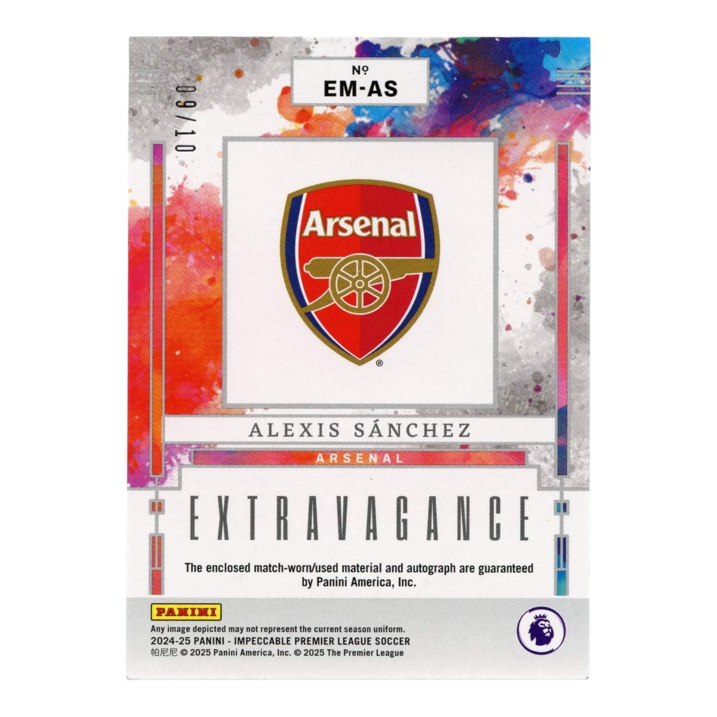 Alexis Sanchez 2024-25 Panini Impeccable English Premier League EPL Extravagance Jersey Auto 09/10 #EM-AS