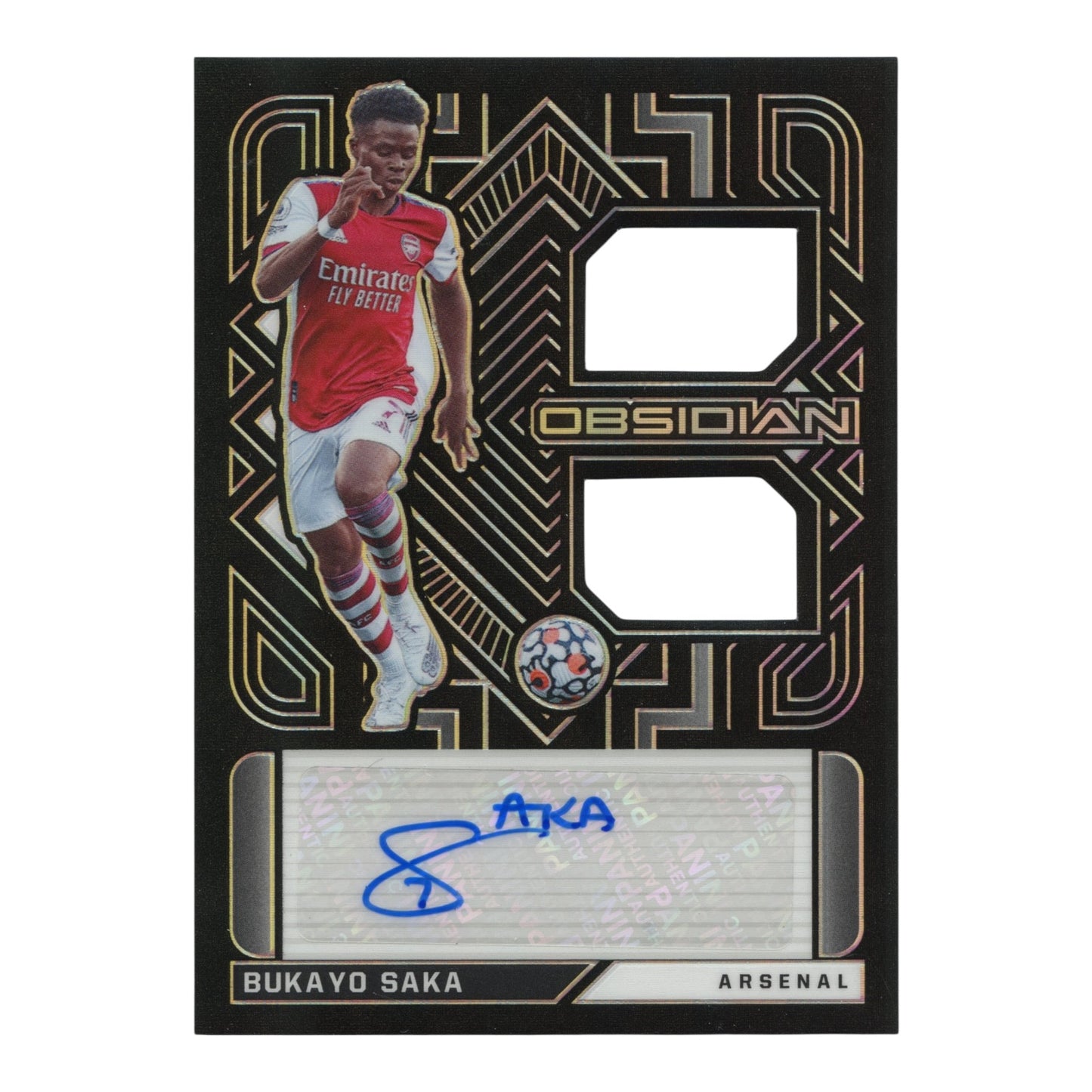 Bukayo Saka 2021-22 Panini Obsidian Soccer Dual Jersey Auto 13/20 #DJ-BSA