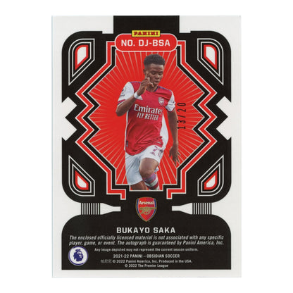 Bukayo Saka 2021-22 Panini Obsidian Soccer Dual Jersey Auto 13/20 #DJ-BSA