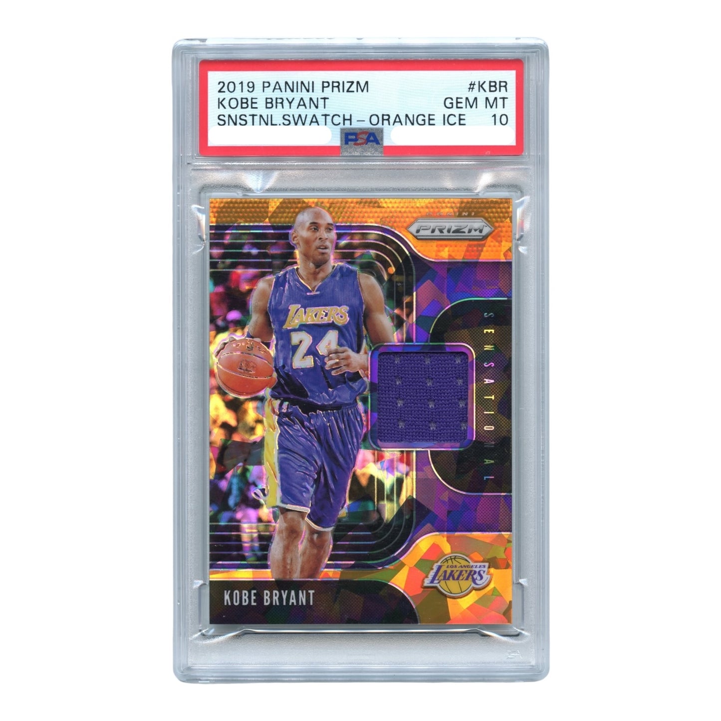 Kobe Bryant 2019 Panini Prizm Sensational Swatch Jersey Orange Ice #KBR PSA 10