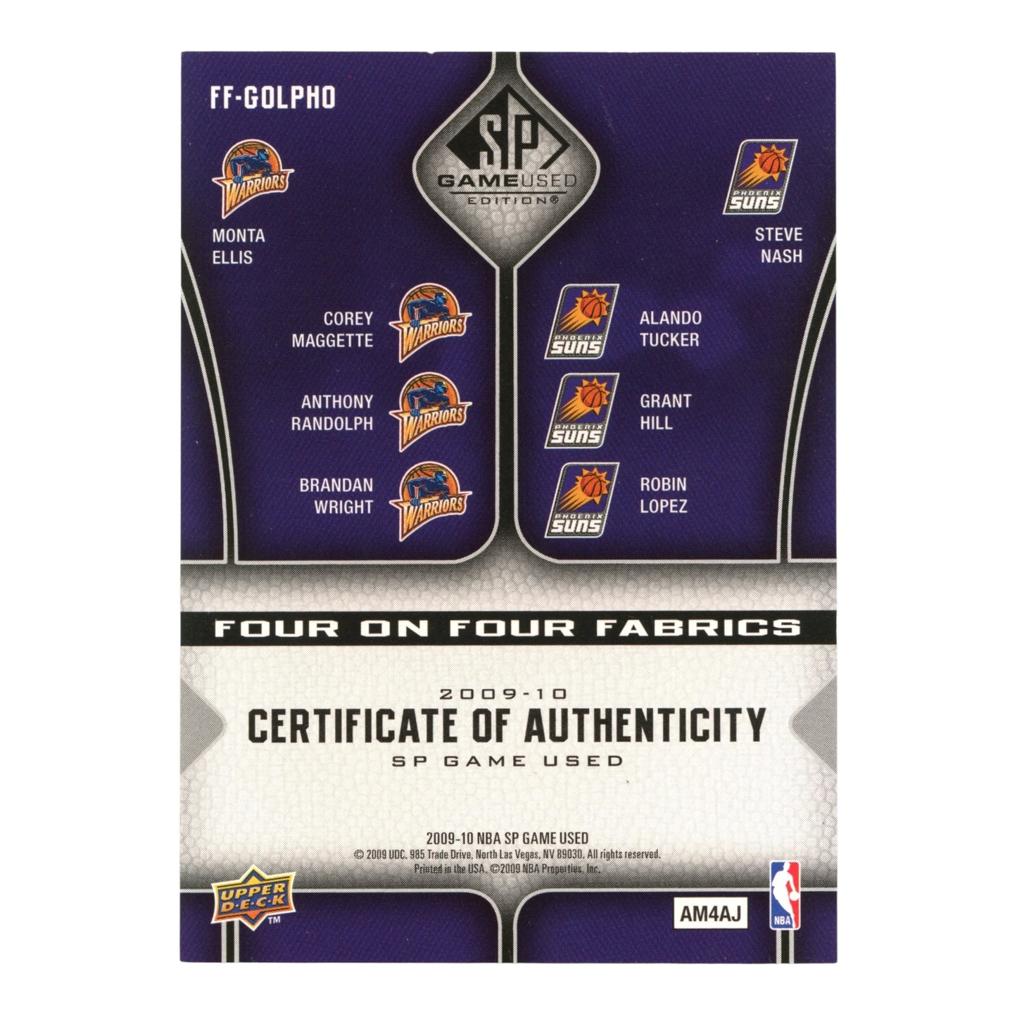 2009-10 Upper Deck SP Game Used Four On Four Fabrics 70/99 #FF-GOLPHO