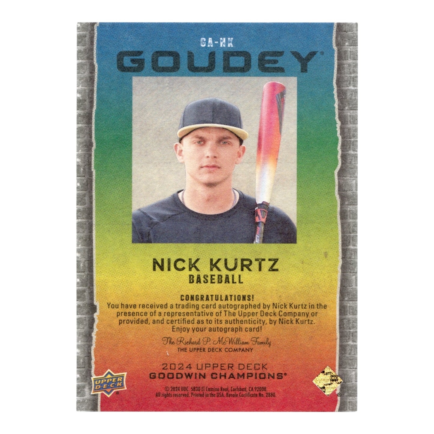 Nick Kurtz 2024 Upper Deck Goodwin Champions Goudey Auto #GA-NK