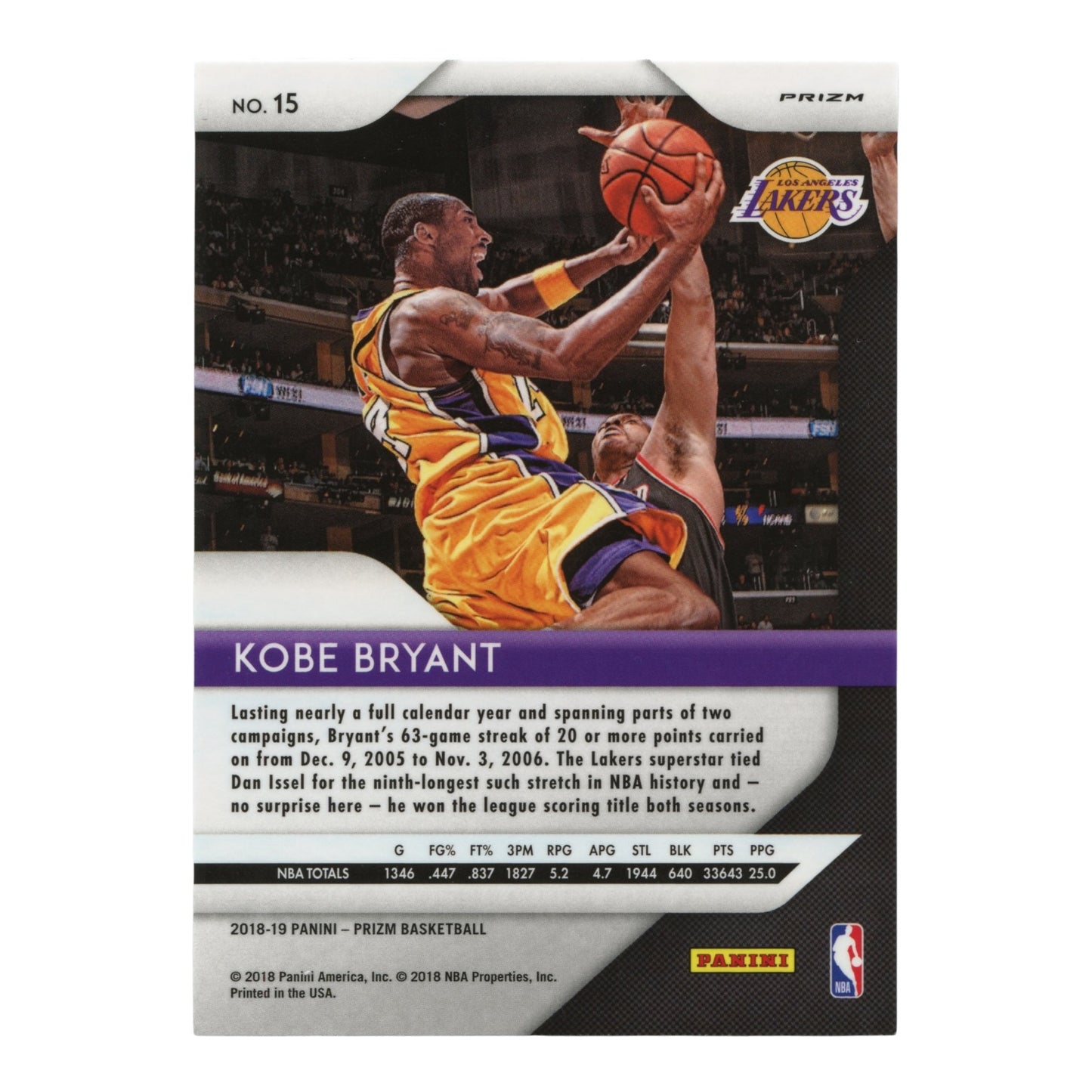 Kobe Bryant 2018-19 Panini Prizm Silver #15