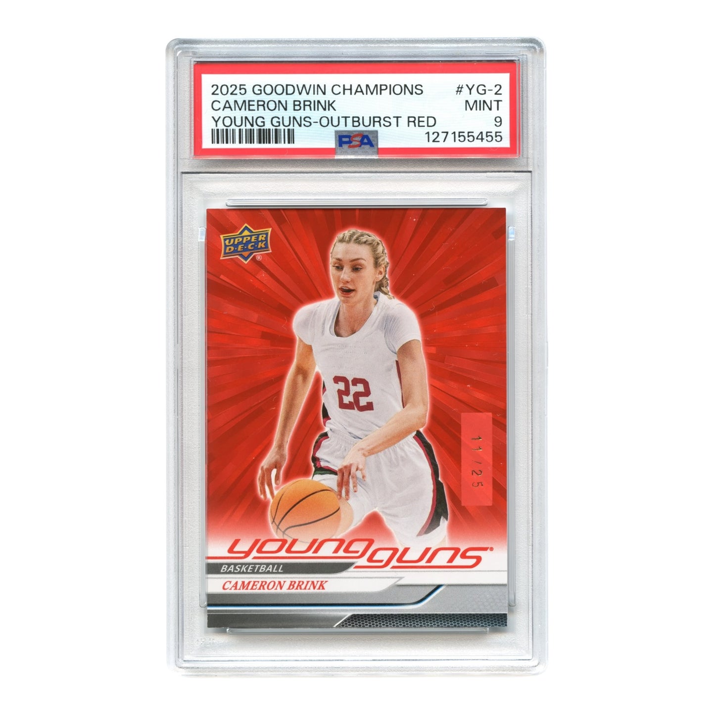 Cameron Brink 2025 Upper Deck Goodwin Champions Young Guns Outburst Red 11/25 #YG-2 PSA 9