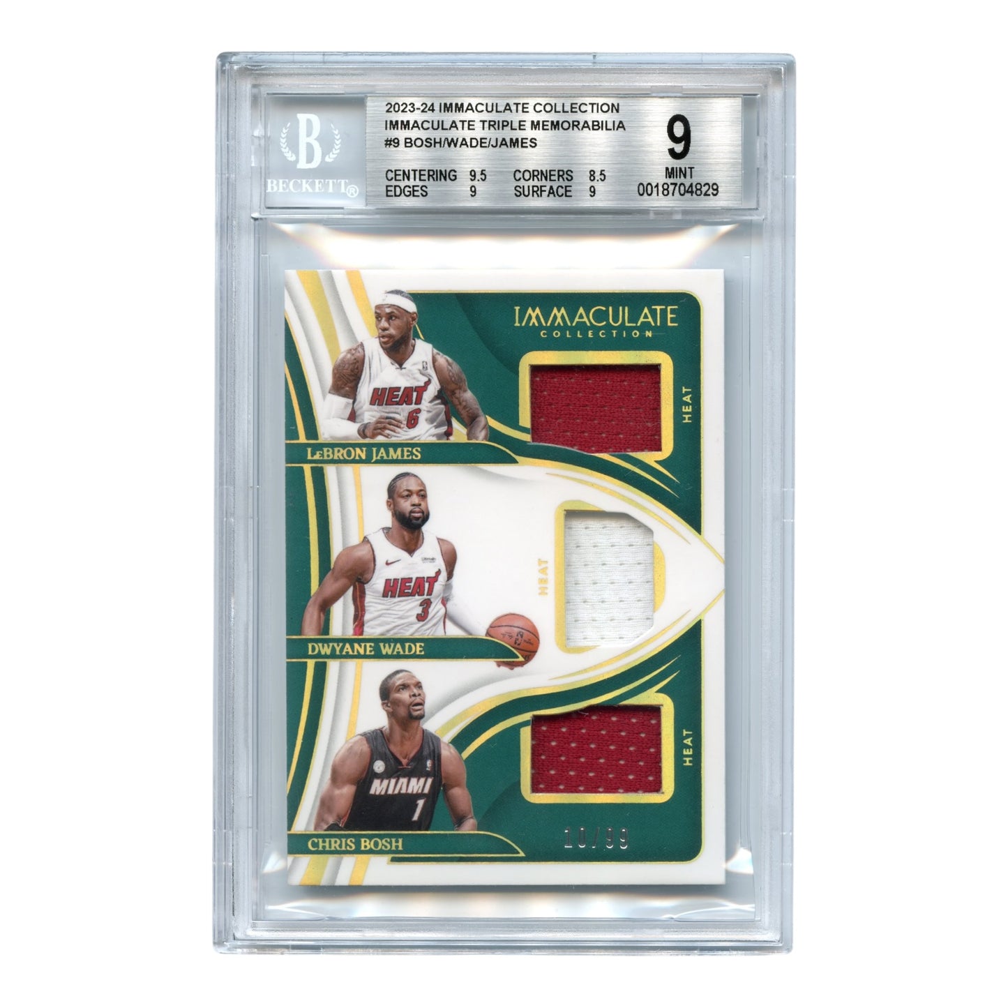 Bosh/Wade/James 2023-24 Panini Immaculate Collection Game Worn Triple Jersey Memorabilia 10/99 #ITM-JWB BGS 9