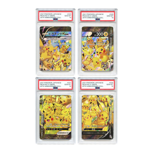 Set of 4 Pikachu V-Union 2021 Pokemon Japanese 25th Anniversary Collection #025-028 Consecutive Cert Number PSA 10
