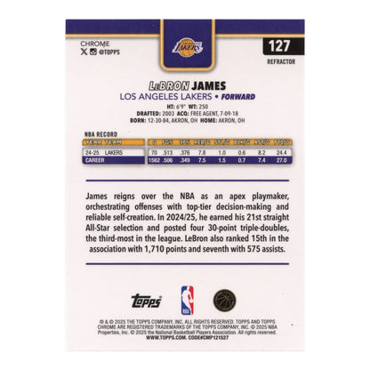 Lebron James 2025 Topps Chrome Basketball Refractor #127