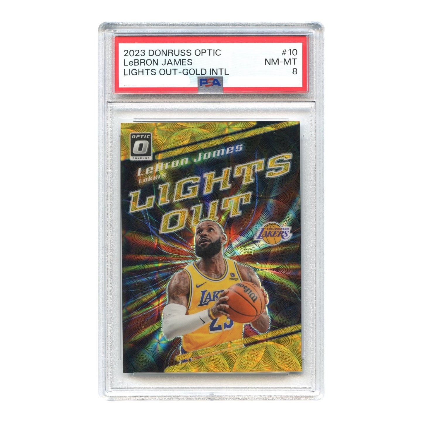 LeBron James Panini Donruss Optic Lights Out Gold International 02/10 #10 PSA 8
