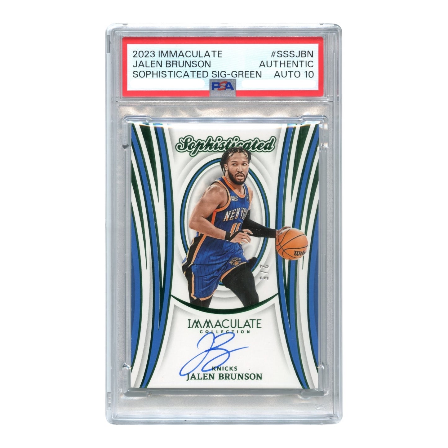 Jalen Brunson 2023 Panini NBA Immaculate Collection Sophisticated Signatures Green Auto2/5 #SSSJBN PSA Auto 10