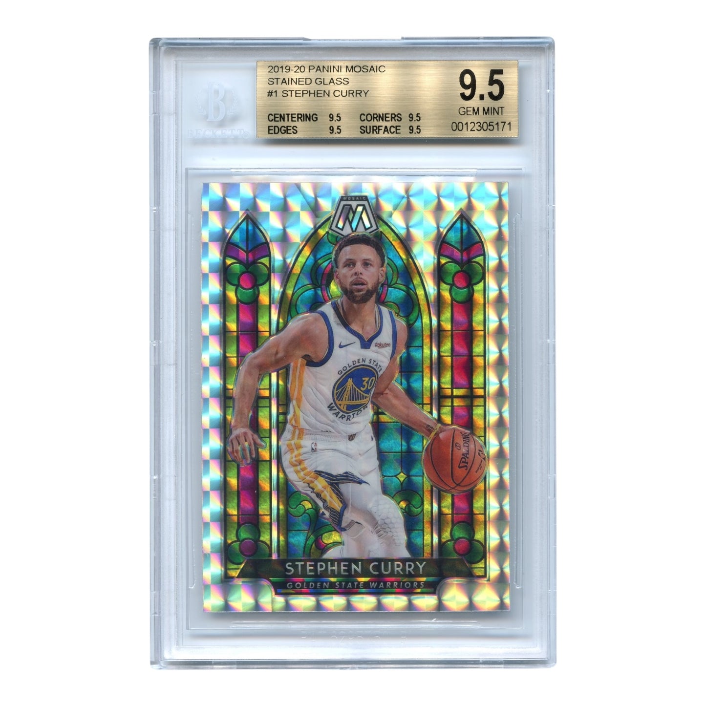 Stephen Curry 2019-20 Panini Mosaic Stained Glass #1 BGS 9.5