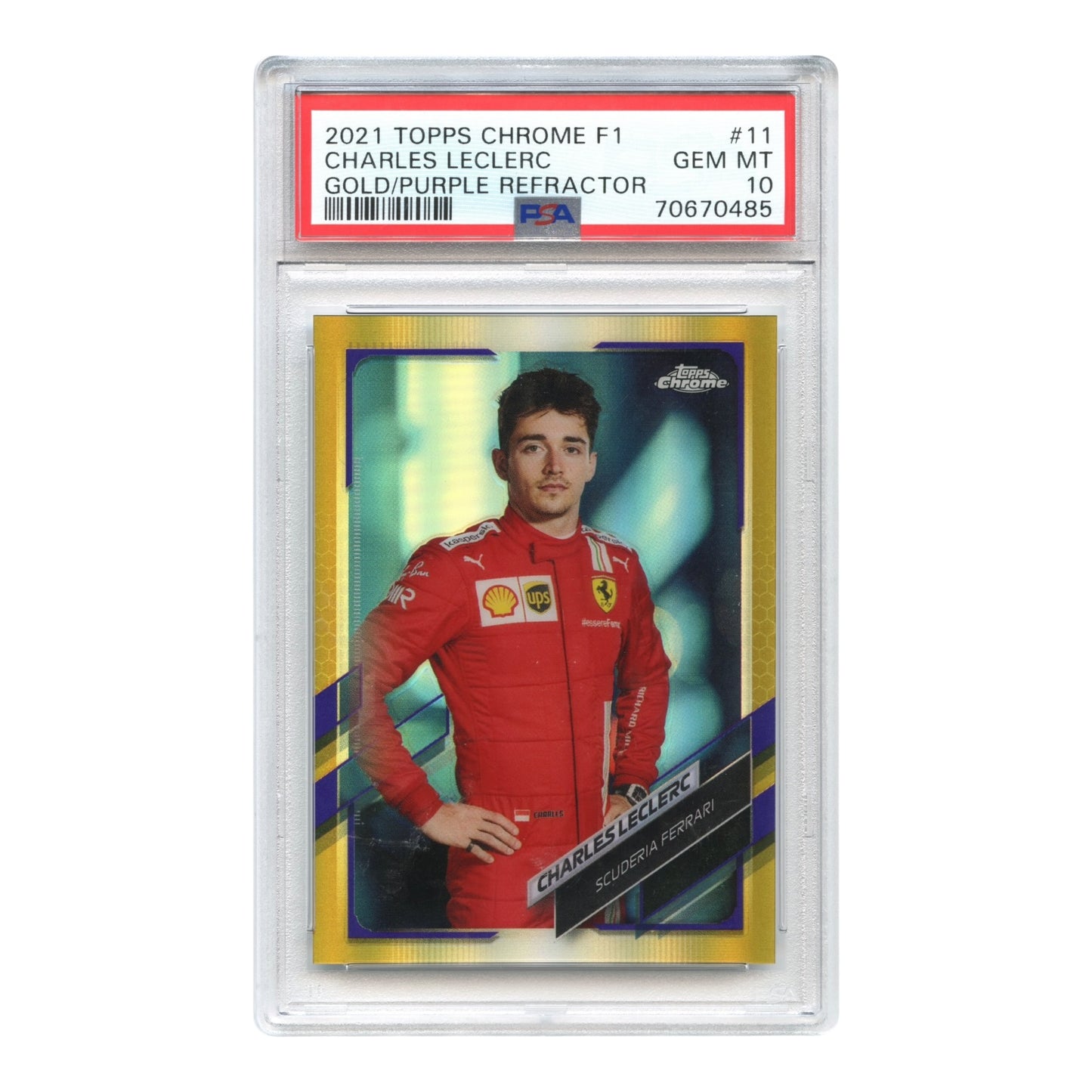 Charles Leclerc 2021 Topps Chrome F1 Formula One Gold & Purple Refractor #11 PSA 10
