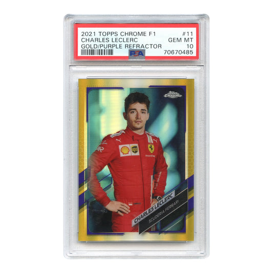 Charles Leclerc 2021 Topps Chrome F1 Formula One Gold & Purple Refractor #11 PSA 10