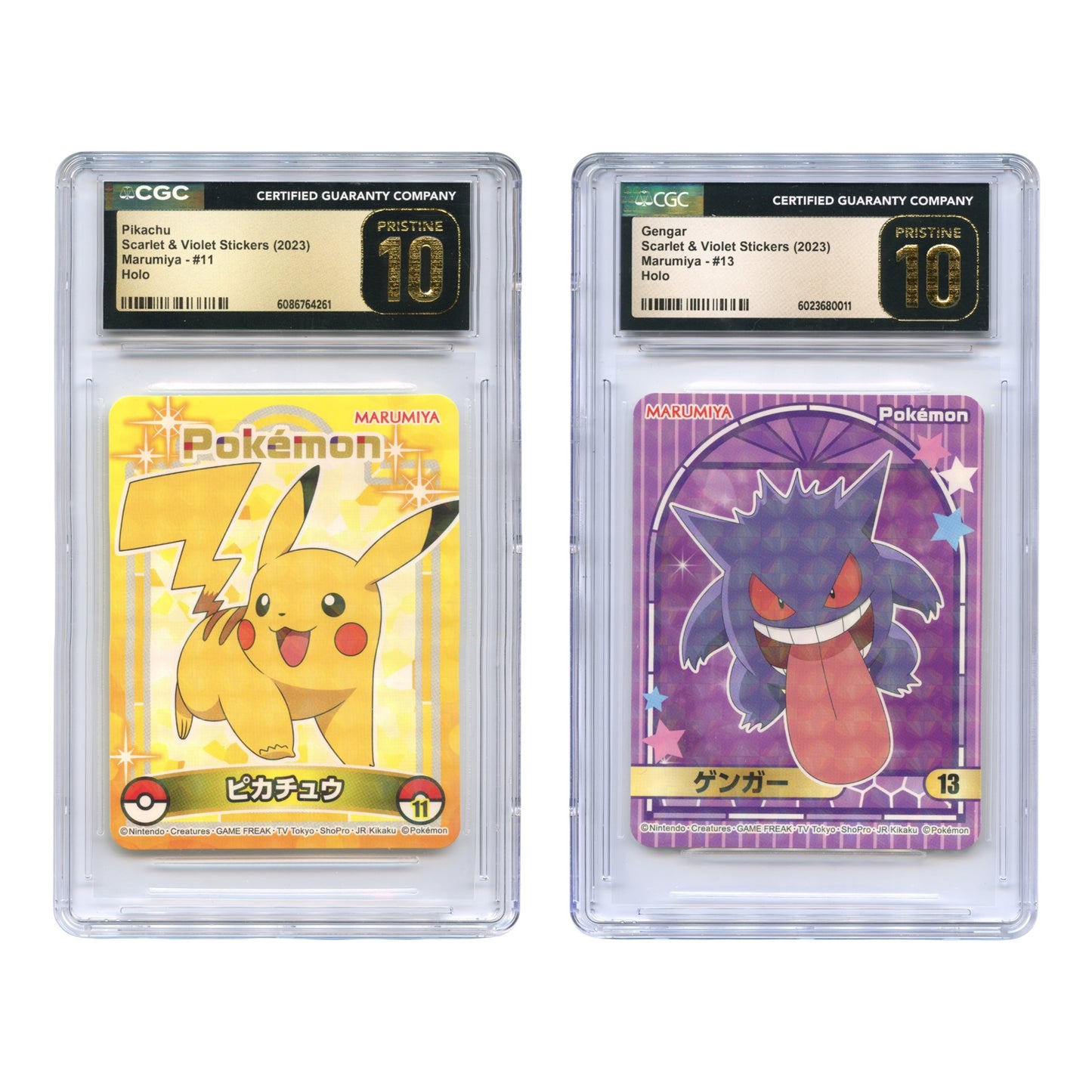 Set of 2 Pikachu/Gengar 2023 Pokemon Japanese Scarlet & Violet Stickers Nintendo Marumiya #11/13 Pristine 10