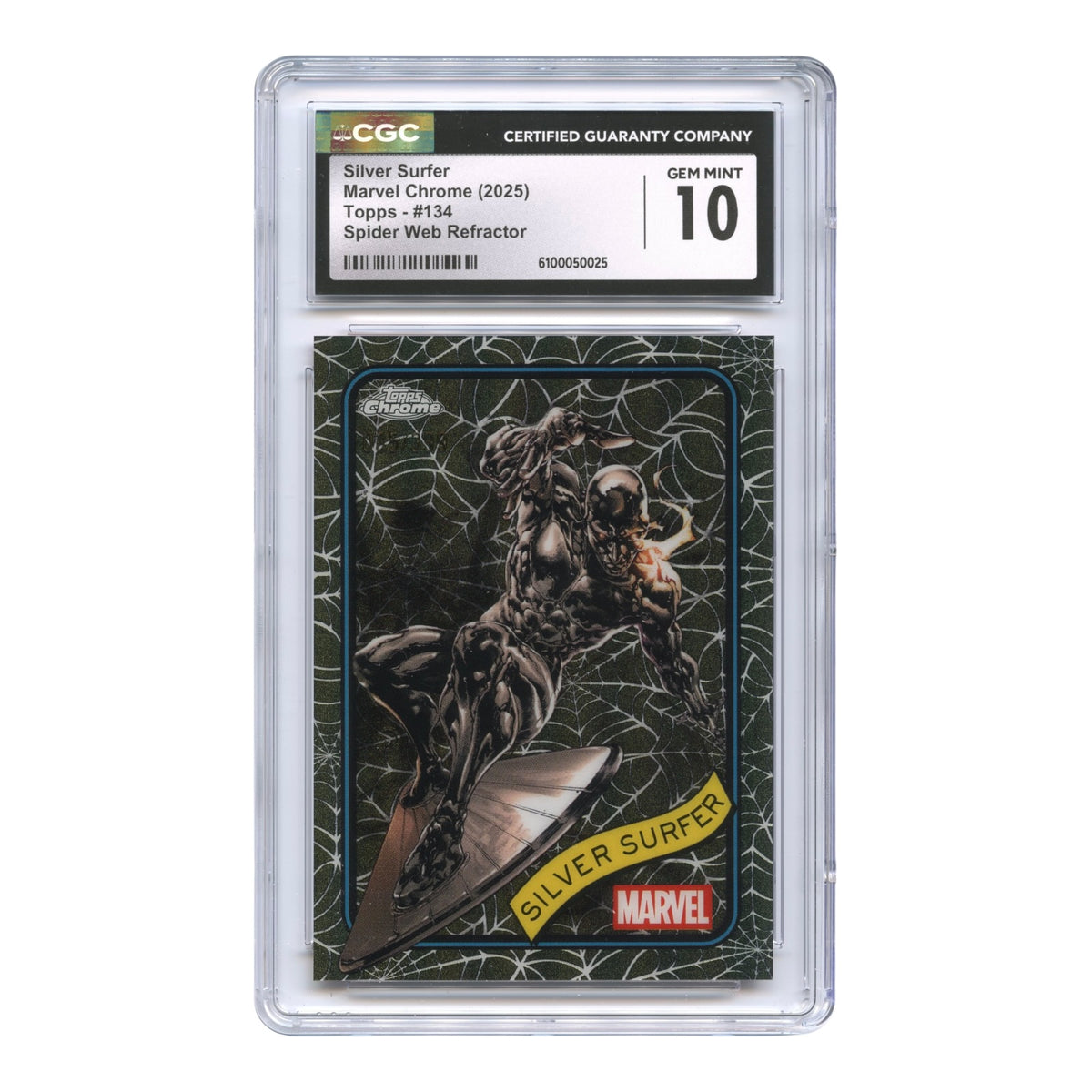 Silver Surfer 2025 Marvel Topps Chrome Spider Web Refractor 035/399 #134 CGC 10