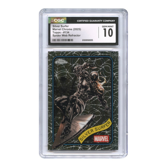 Silver Surfer 2025 Marvel Topps Chrome Spider Web Refractor 035/399 #134 CGC 10