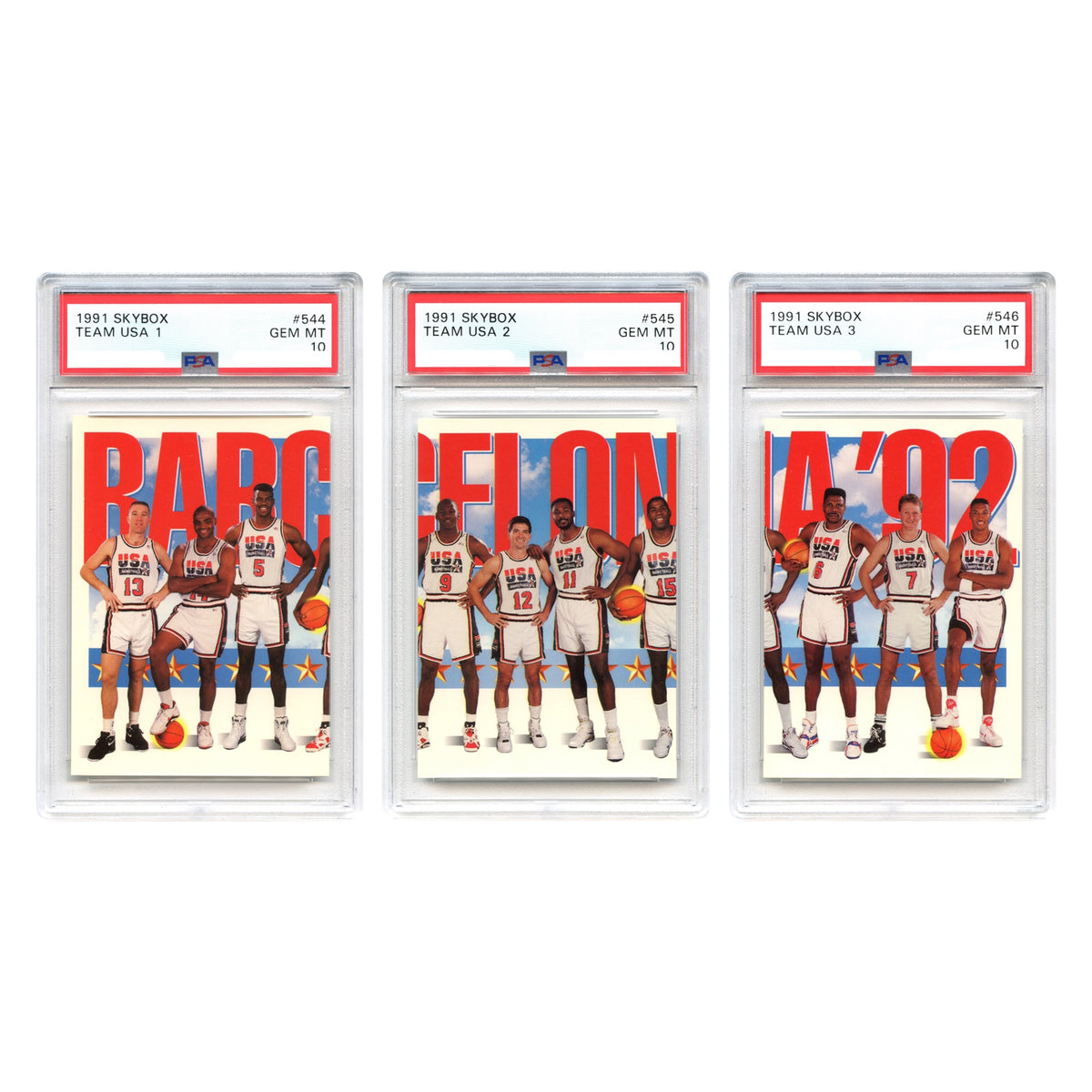 Team USA 1991 Set of 3 SkyBox Basketball #544-46 PSA 10