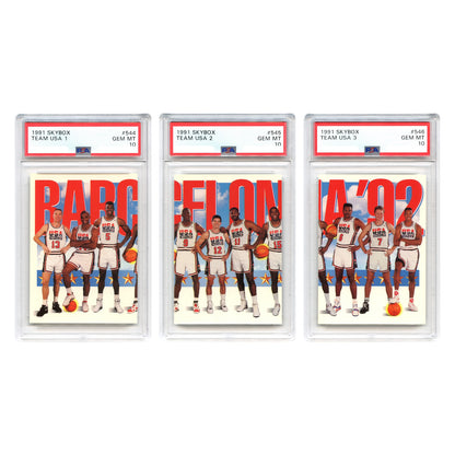 Team USA 1991 Set of 3 SkyBox Basketball #544-46 PSA 10