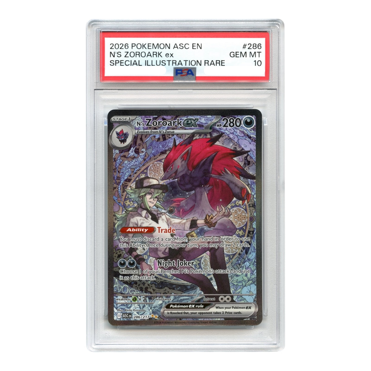 N'S Zoroark ex 2026 Pokemon English Ascended Heroes Special Illustration Rare ASC #286 PSA 10