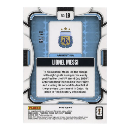 Lionel Messi 2026 Panini Prizm FIFA World Cup Disco Prizm Red 84/99 #10