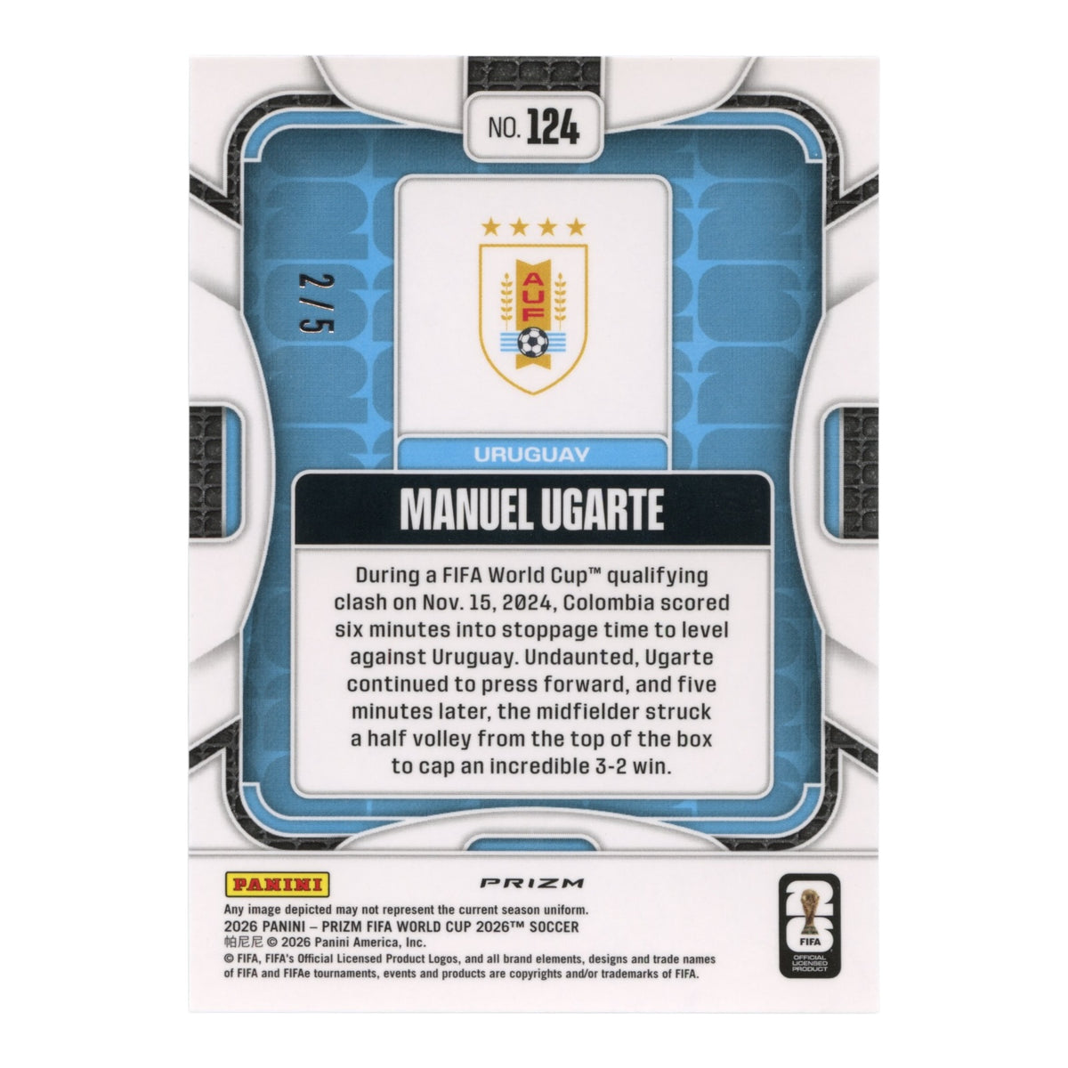 Manuel Ugarte 2026 Panini Prizm FIFA World Cup Green Pulsar 2/5 #124