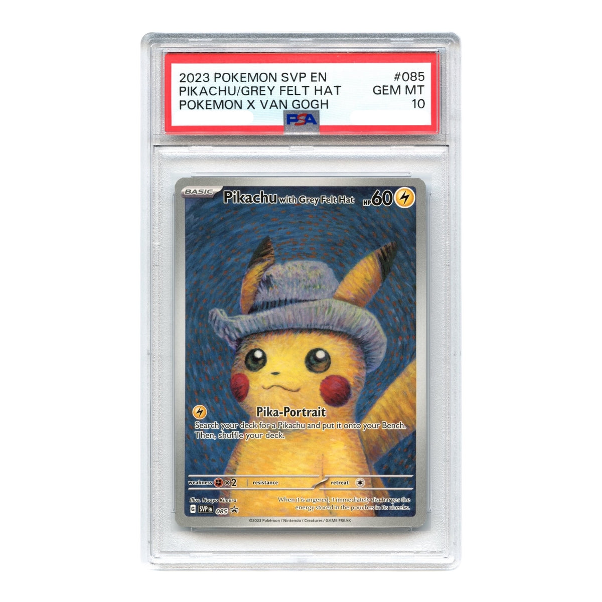 Pikachu Grey Felt Hat 2023 Pokemon English x Van Gogh Promo #085 PSA 10