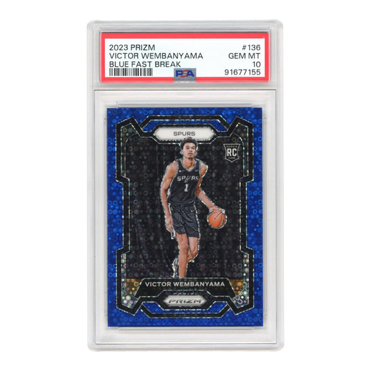 Victor Wembanyama 2023 Panini Prizm Blue Fast Break Rookie RC 122/150 #136 PSA 10