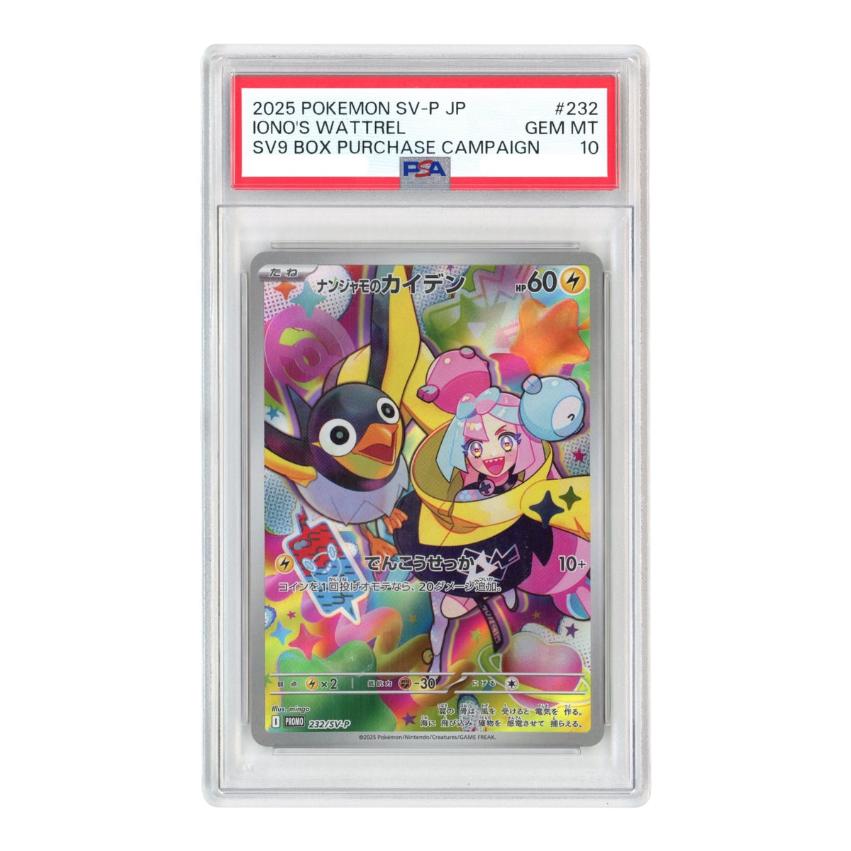 Iono's Wattrel 2025 Pokemon Japanese Purchase Promo #232 PSA 10