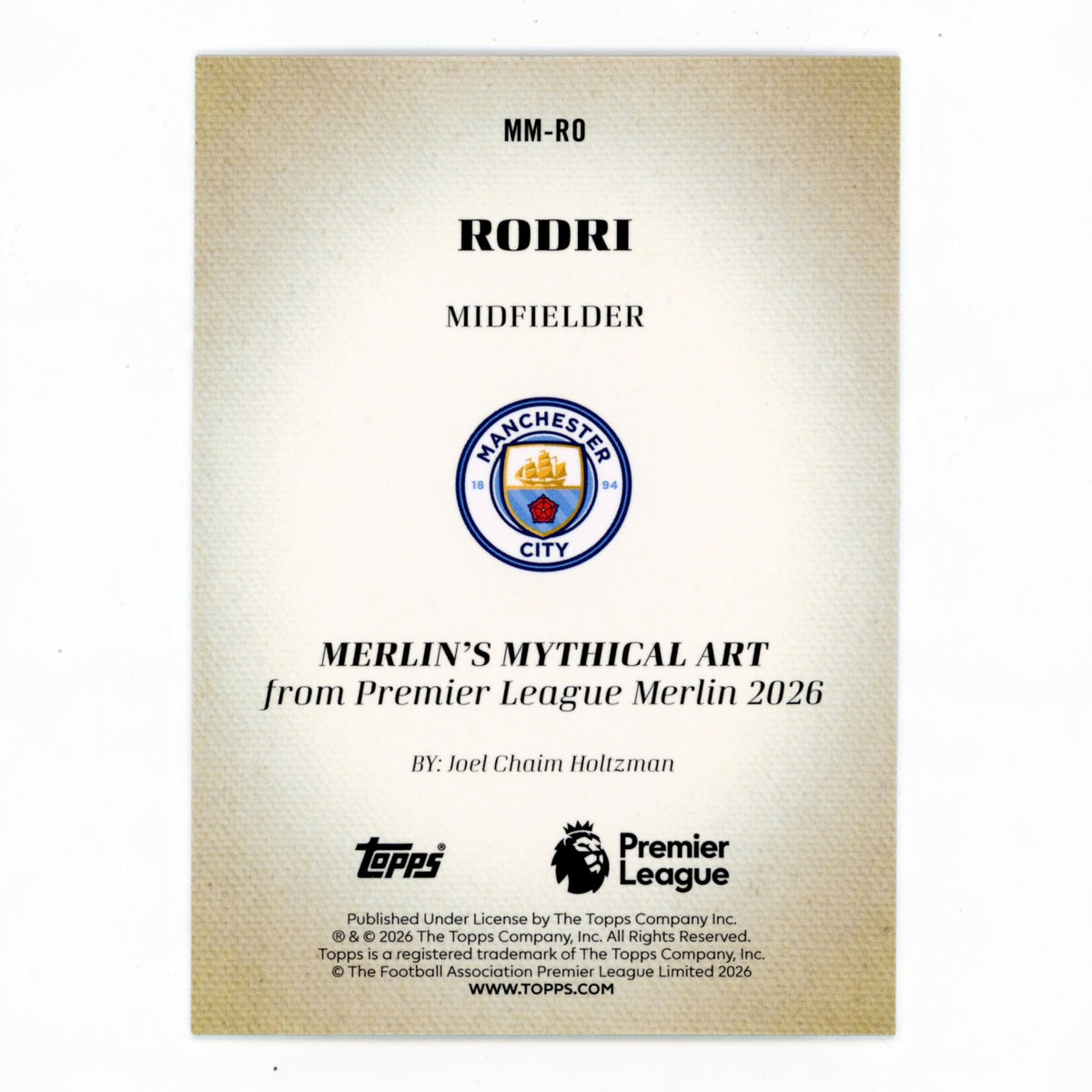 Rodri 2026 Topps Premier League Merlin Mythical Art 12/25 #MM-RO