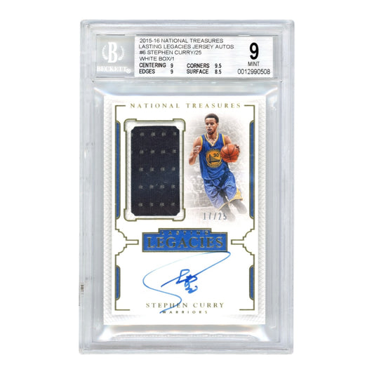Stephen Curry 2015-16 Panini National Treasures Jersey Auto 17/25 #6 BGS 9